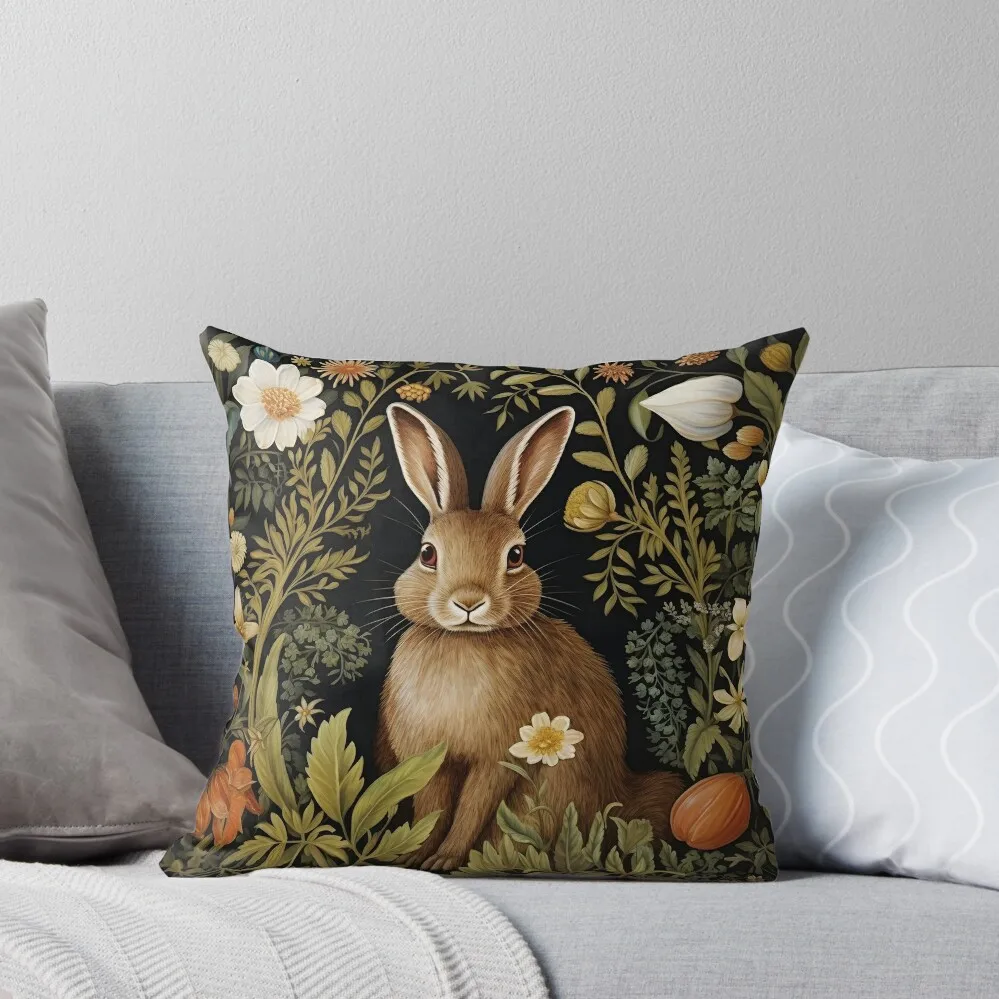 Vintage Rabbit William Morris Style Throw Pillow anime girl autumn decoration