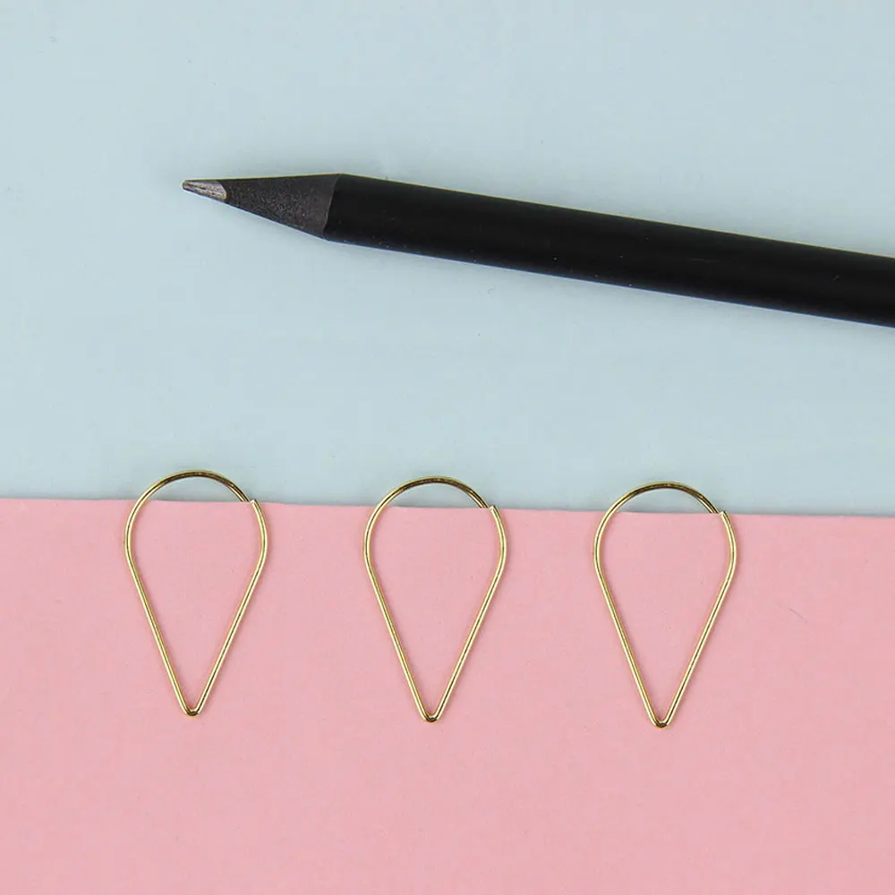 Metal Bookmark 50pcs Metal Material Drop Shape Paper Clips Gold Silver Color Kawaii Cute Bookmark Clip Office School Stationery Drop Bookmark