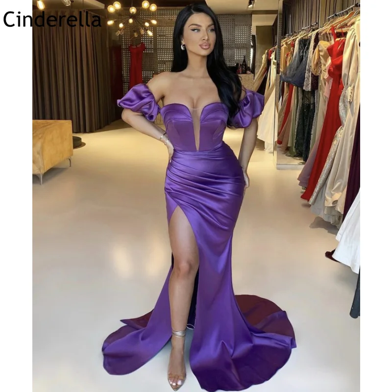 

Платья для выпускного фиолетового милой русалки со шлейфом и Боковым Разрезом атласные плиссированные платья для выпускного вечера со шнуровкой сзади платья для вечеринки