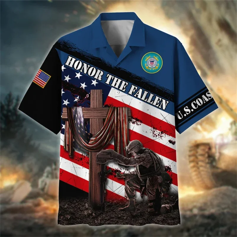 

Рубашка Y2k мужская с 3D-принтом, модная крутая короткая сорочка с рукавами для солдат США, одежда в стиле Харадзюку, лето