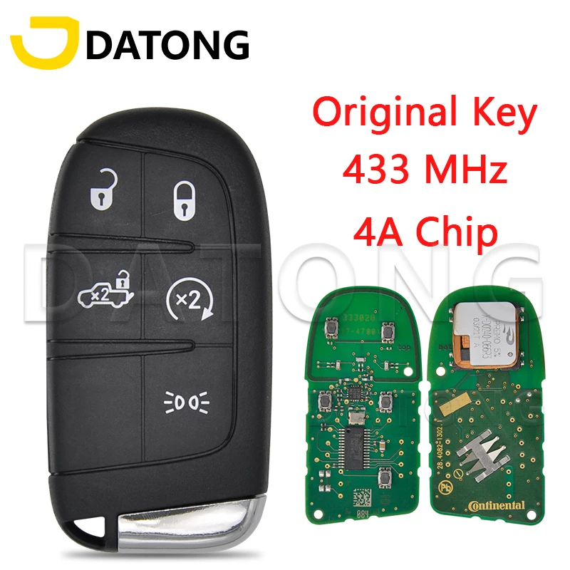 Datong World Remote Control Original Car Key For Fiat 500 500X 500L 2016 2017 2018 2019 4A Chip 433MHz Promixity Smart Card