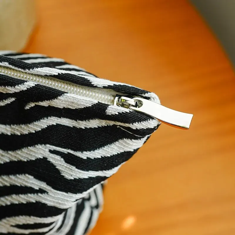 DJDF Black & White Zebra Stripes Women's Cosmetic Bag Polyester Skincare Storage Portable Travel Toiletry Bag Large Capacity 5