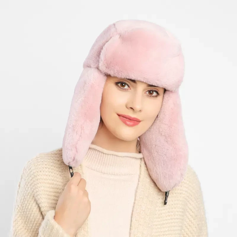 Winter Hat Knitted Earflap Hat Women's Hat Winter Ushanka Hat for Female Thicken Cold Cap Warm Windbreak Warm Pilot Cap with Earflaps