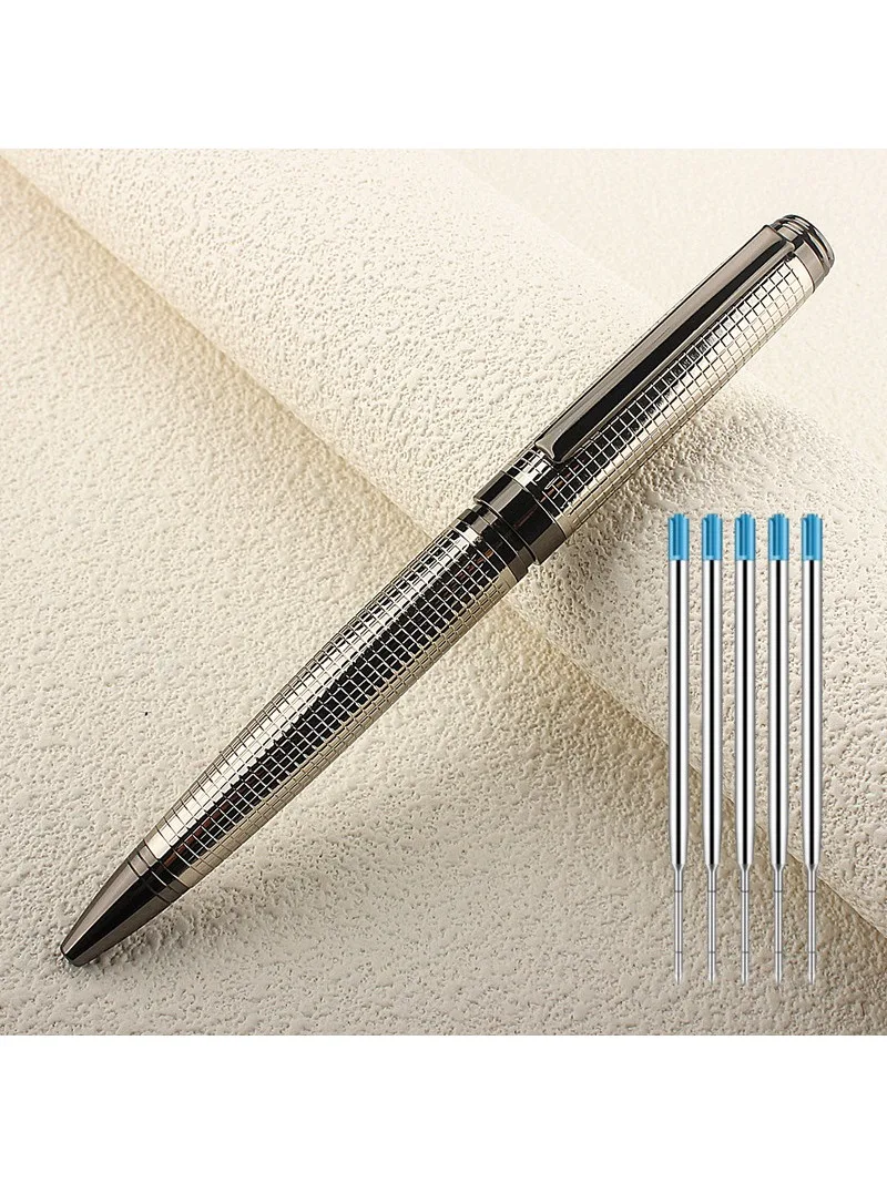 قلم حبر جاف معدني فضي فاخر من الفولاذ المقاوم للصد...