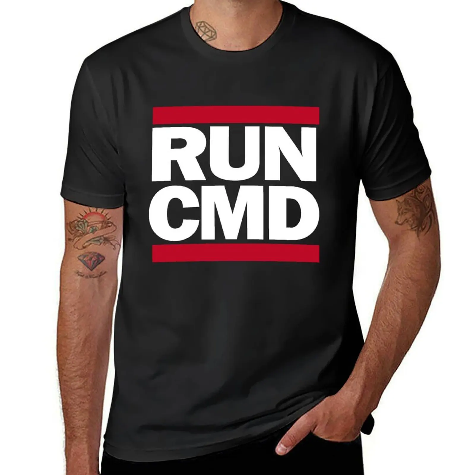 Футболка RUN CMD, топы, черный летний топ, мужская одежда от пота