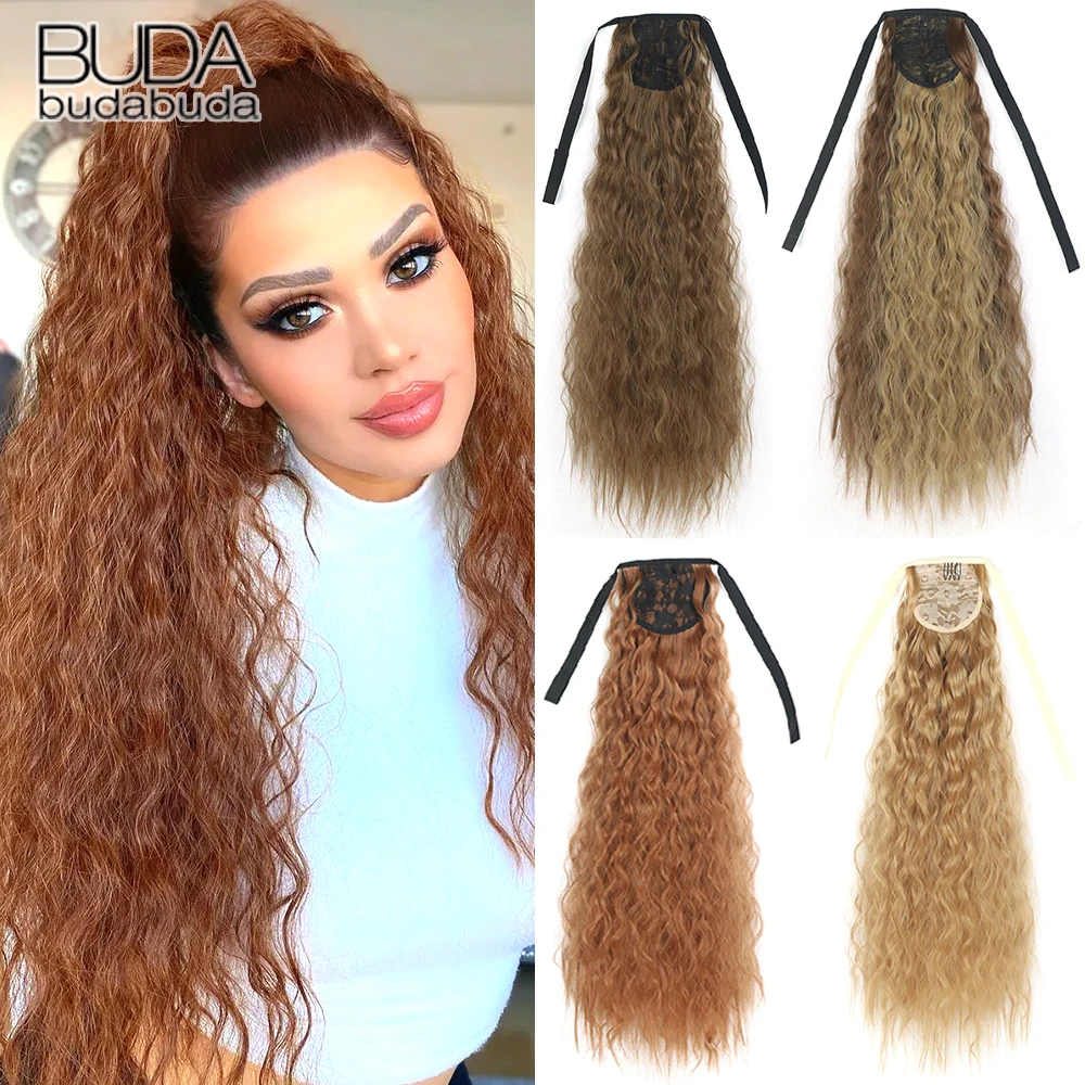 

Synthetic Afro Long Corn Wavy Ponytail Clip In Ponytail Hair Extension Heat Reistan Ombre Brown Blonde Pony Tail Fake Hairpiece