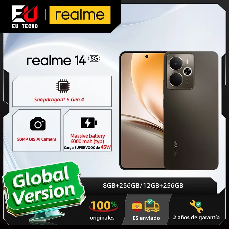 Global Version Realme 14 5g Smartphone Snapdragon 6 Gen, 6.67 Inch 120Hz Amoled Esports Display, 6000Mah Titan Battery, 50Mp Ois
