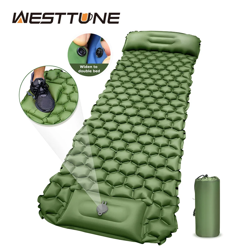 Self Inflating Mat with Pillow Splicing Double Inflatable Mattress