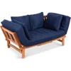 Outdoor Convertible Acacia Wood Futon Sofa Furniture for Patio, Balcony, Poolside, Backyard w/Pullout Tray,Removable Weather 1
