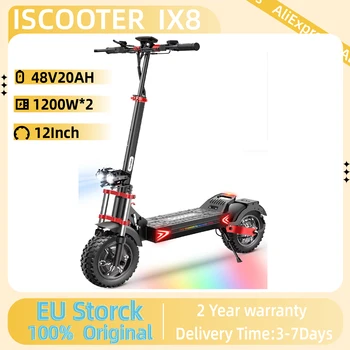 Monopattino elettrico iScooter iX8, motore 2*1200W, batteria 48V 20AH, pneumatici da 12 pollici, doppi freni a disco idraulici, sospensioni anteriori e posteriori