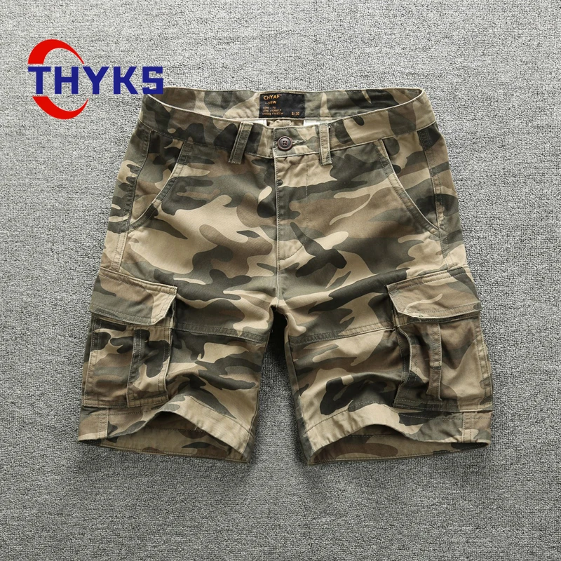 

Multi Pocket Men's Shorts Mid Waist 95% Cotton Breathable Wear-resistant Sports Straight Leg Cargo Camouflage Five Cent Pants