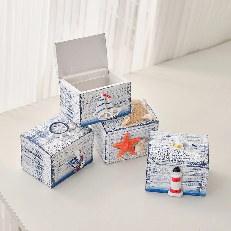 1Pcs 지중해 스타일 미니 나무 스토리지 박스 크리 에이 티브 보석 상자 바 레..