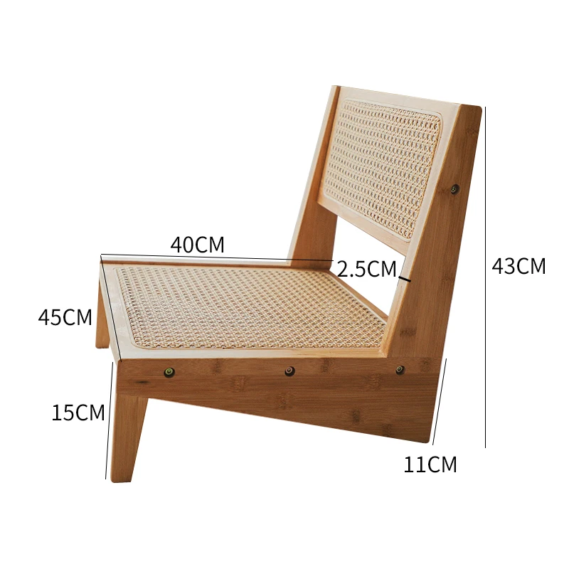 Bamboo&Rattan Floor Chair Mid Century Modern Accent Chair Armless Reading Side Living Room Furniture Bamboo Frame