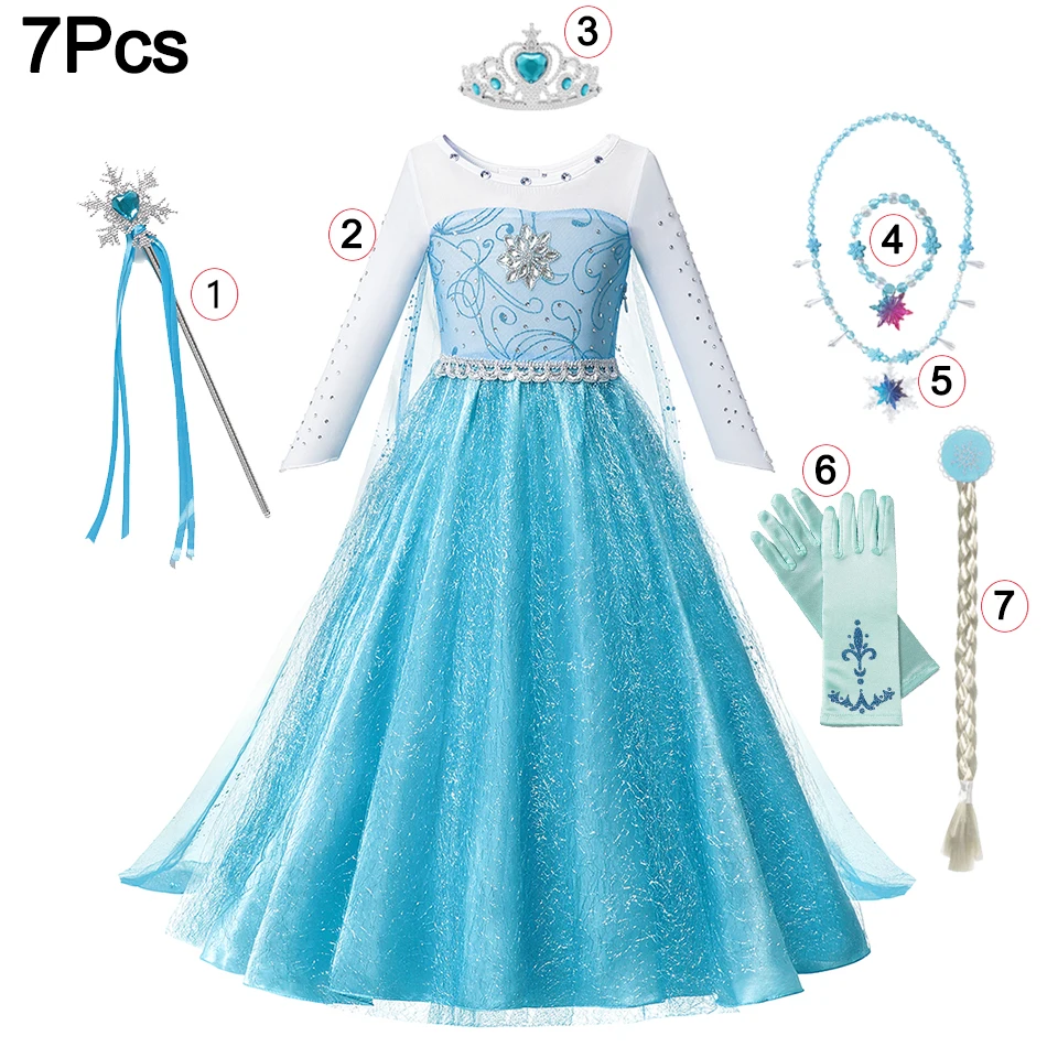 7 pcs Blue Elsa Dress