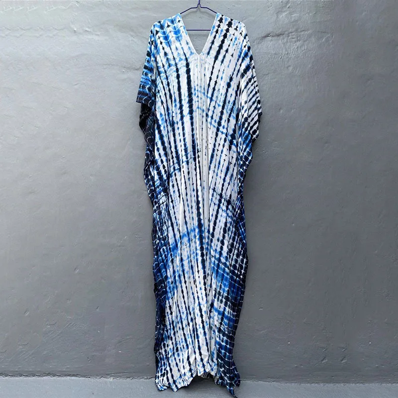 Fashion Casual Striped Print Long Dresses Women Bohemian V-neck Bat Sleeve Loose Slit Beach Dress Summer New Beachwear Vestidos 30 Fashion Casual Striped Print Long Dresses Women Bohemian V-neck Bat Sleeve Loose Slit Beach Dress Summer New Beachwear Vestidos