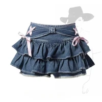 Women's Blue Black Riveted Belt Denim Skirt Y2K Harajuku High Street Fashion 90s Sexy A-line Mini Skirt Summer Clothing 2026 New - Image 5