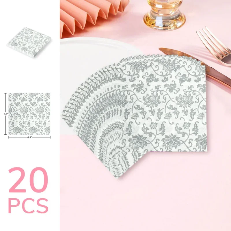 Printed Tissue Paper Summer Cocktail 33*33 Coloured Napkins Silver Pattern Party Birthday Paper 20pcs