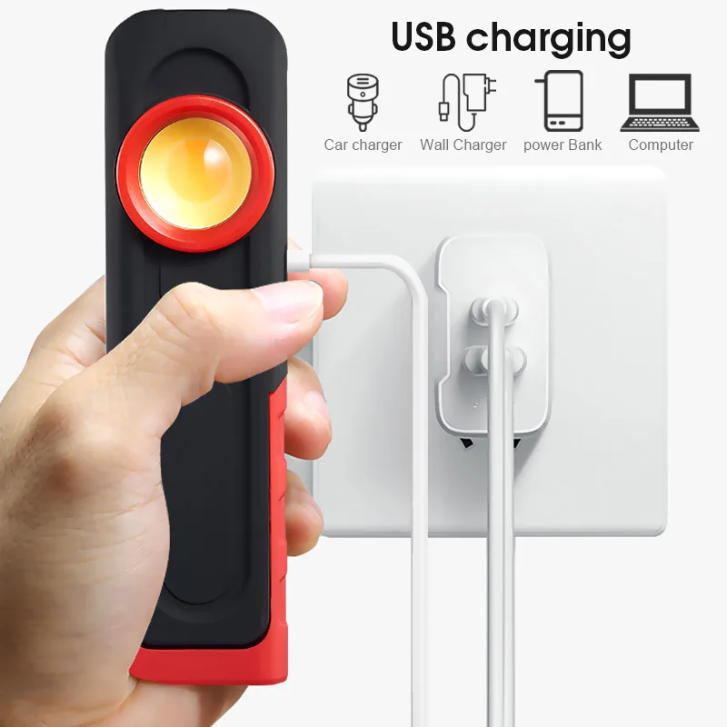 Magnetic Flashlight COB LED Work Light Torch Portable USB Inspection Light Lantern Hook COB Hanging Camping 3 Mode