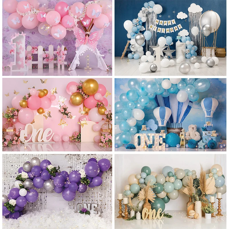 

First Birthday Backdrop for Baby Boy 1st Birthday Decorations Baby Shower Party Balloons Photo Background for Photography Props