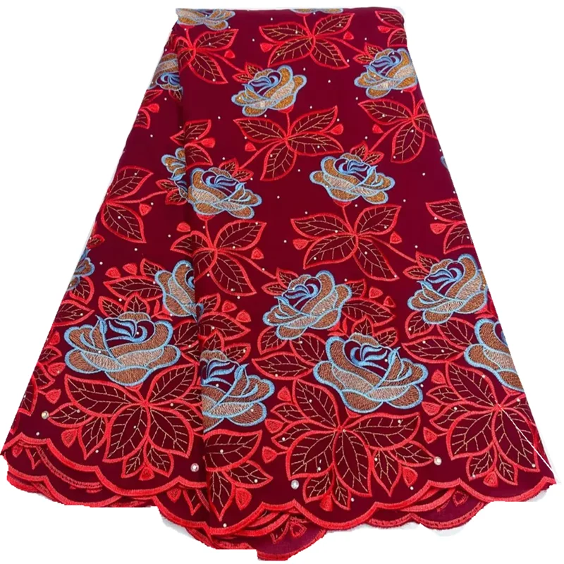 

African Cotton Lace Fabric 2022 Embroidery Nigerian Swiss Voile Lace In Switzerland 5Yards Dry Fabric For Dress Sewbrics F37D