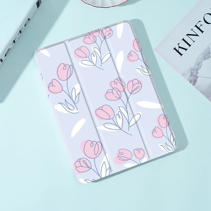 Floral Tablet Case with Pen Holder and Auto Wake/Sleep Feature