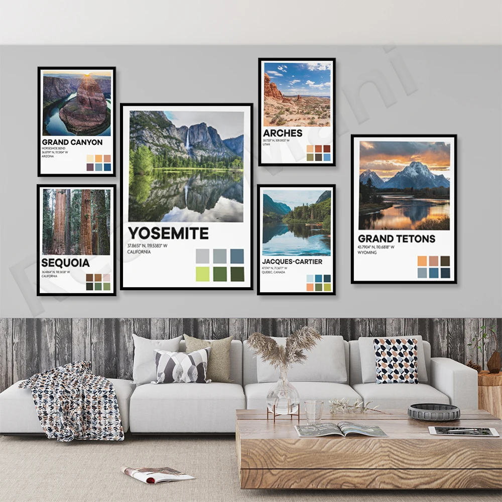Grand Teton, Arches, Yosemite, Sequoia, Ladies-Cartier, Ferro Di Cavallo Bend National Park Poster Travel Pantone Swatch Art Poster