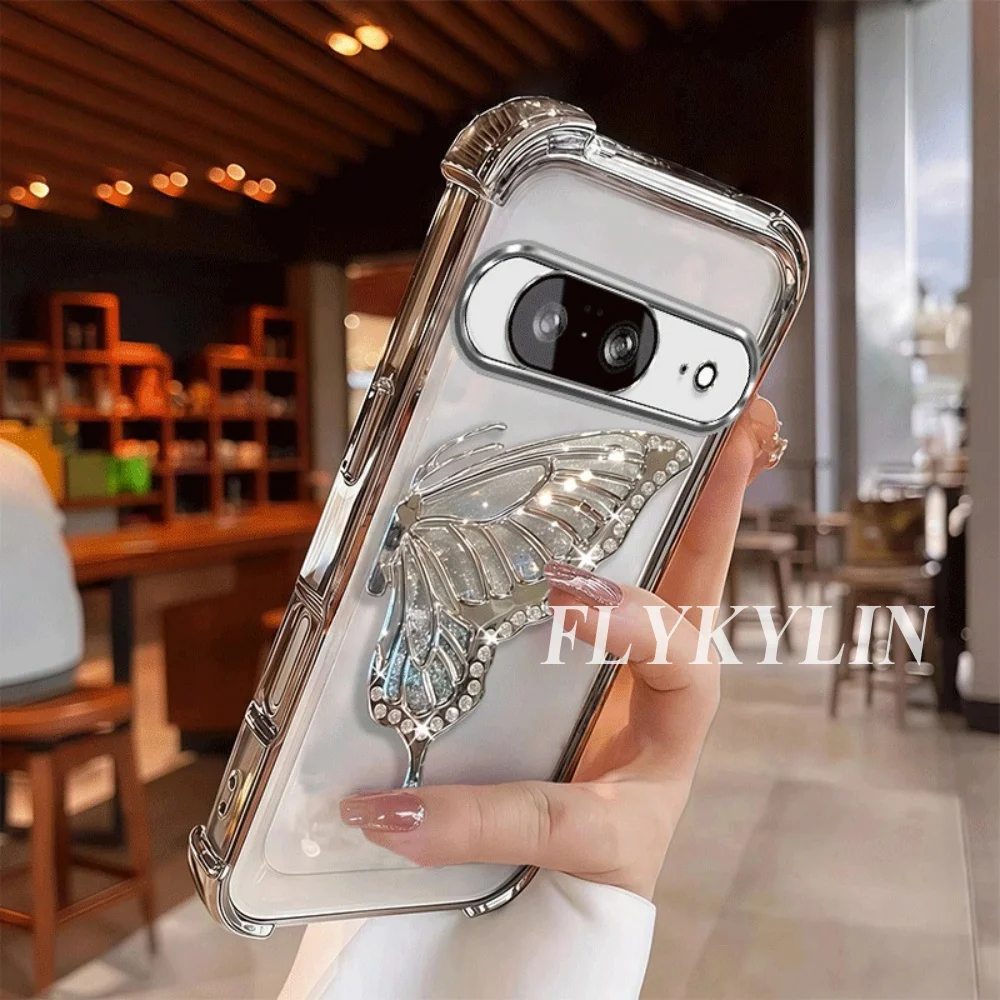 Electroplated Transparent Shiny Butterfly Bracket Phone Case