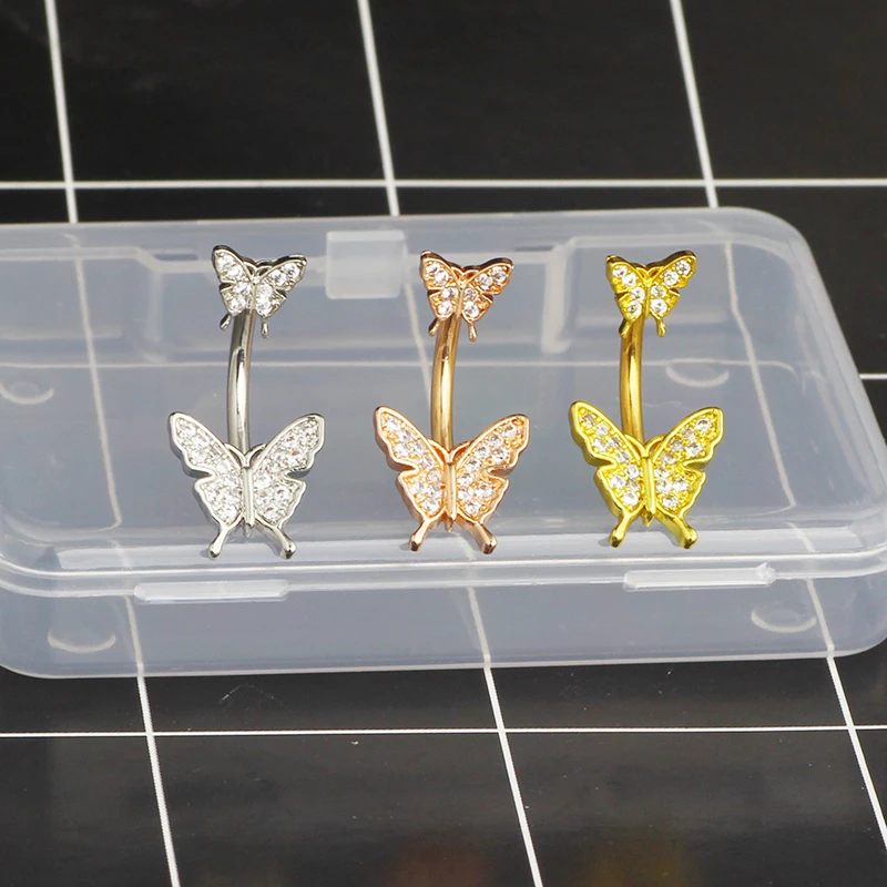 sales hot butterfly navel piercing jewelry wholesales silver gold 50pcs mix color belly button rings 14g dangle belly bar pack f