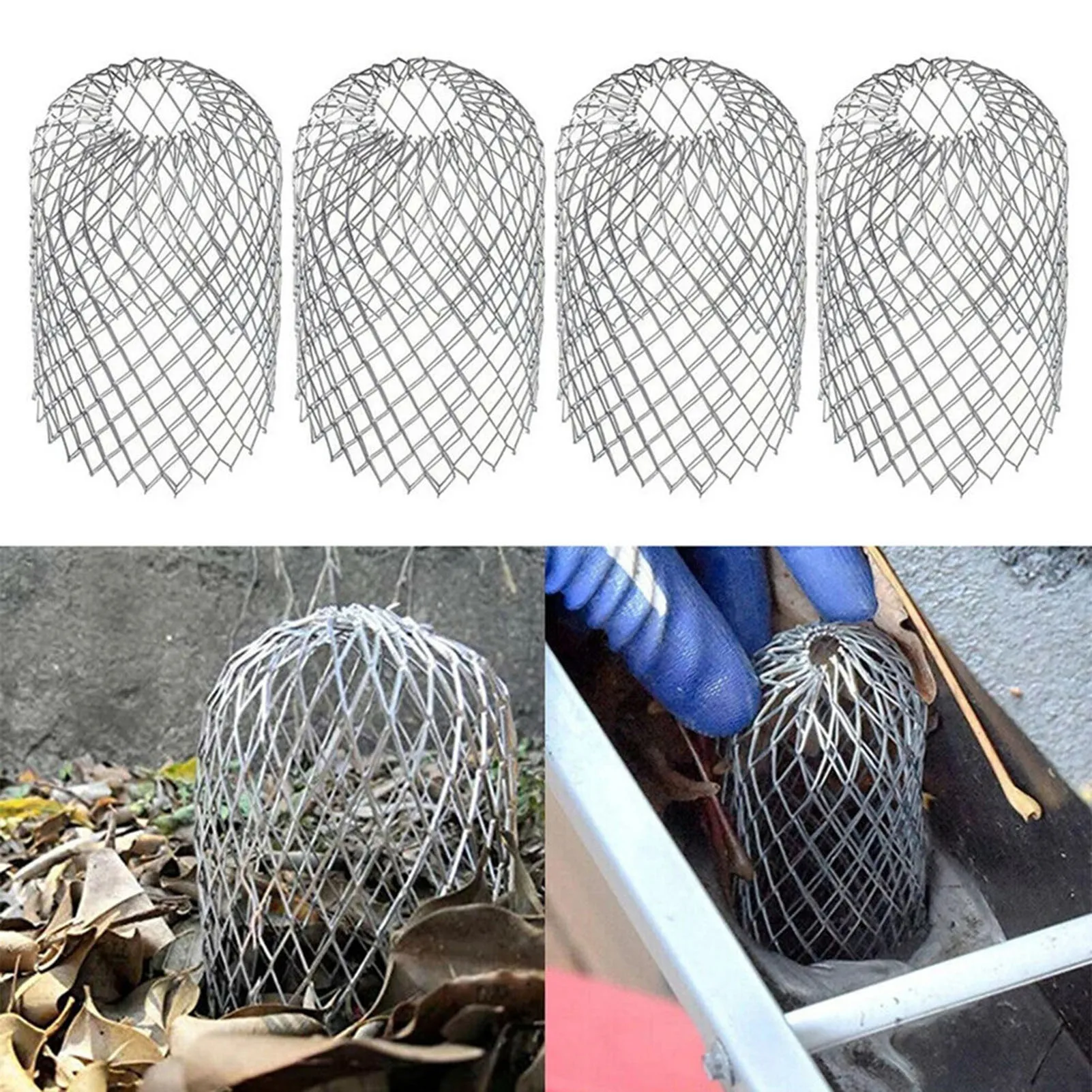 Roof Pipes Downpipe Protection Gutter Reusable Expandable Aluminium Strainer Mesh for Falling Leaves Branches