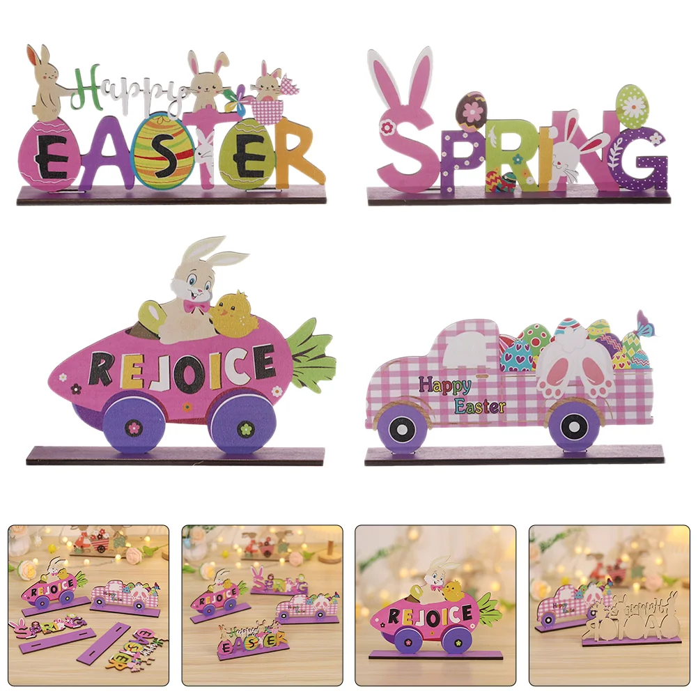 

4pcs Spring Desk Decoration Wood Sign Easter Tabletop Decorations for The Home