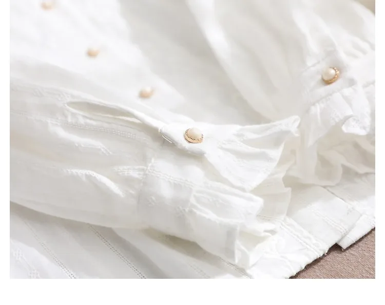 VIMLY Französische Stehkragenblusen für Damen 2026 Herbst Neu Rüschen Pendler-Blusen Bestickte Einfarbige Langarm-Damenoberteile V7990 – Detail 40