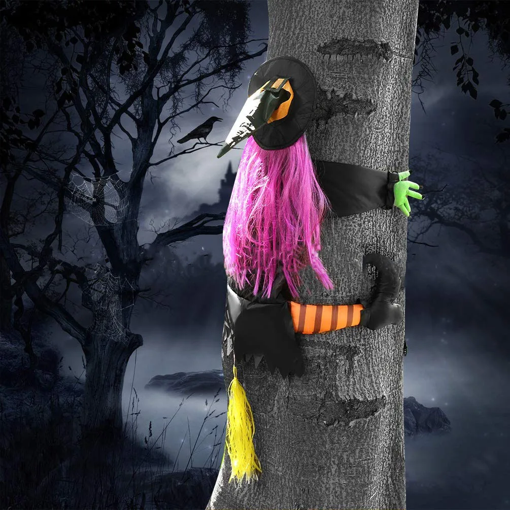 Halloween new witch doll Crashing Witch Into Tree Halloween Decoration Door Porch Tree Decoration_voghion.com