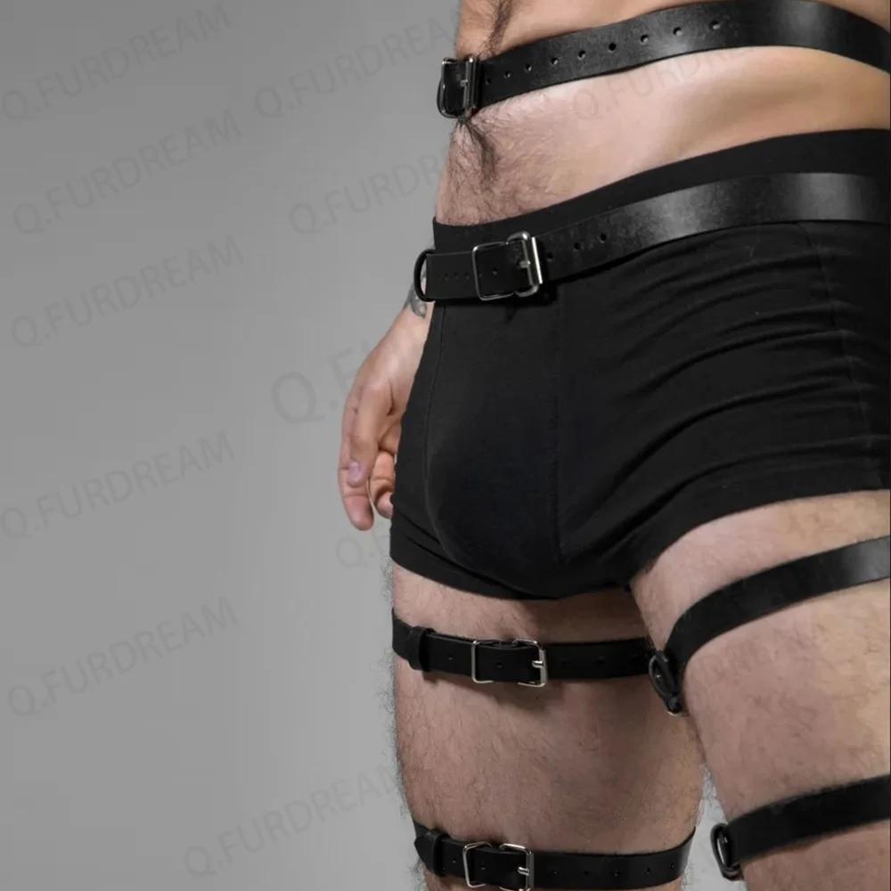 Men Sexy Body Leg Harness Belts Pu Leather Adjustable Punk Style Belt Cosplay Male Bondage Gay Party Fetish Costume leather chest harness