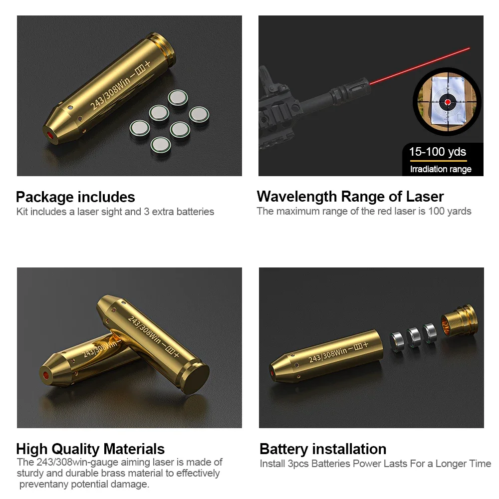 243 308 Red Laser Boresighter Cartridge Dot Laser Bore Sighter for Pistol Rifle Scope-Hunting Accessory Training Shoot Sight laser sight