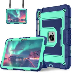 Durable Kids Silicone + PC Tablet Cover - iPad A16 11th 10th (Navy blue and mint)
