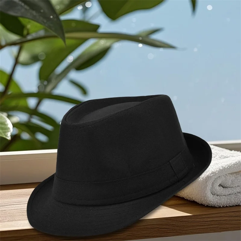 Stylish Solid Color Fedora Hat Unisex Jazz Cap Top Hat Casual Sun Hat for Daily Party Stage Performance Wear