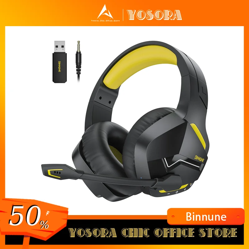 Binnune Gaming Headset With Mic Dual Wireless For Pc Ps4 Ps5 Bluetooth For Laptop Computer Headset Gaming Headphones