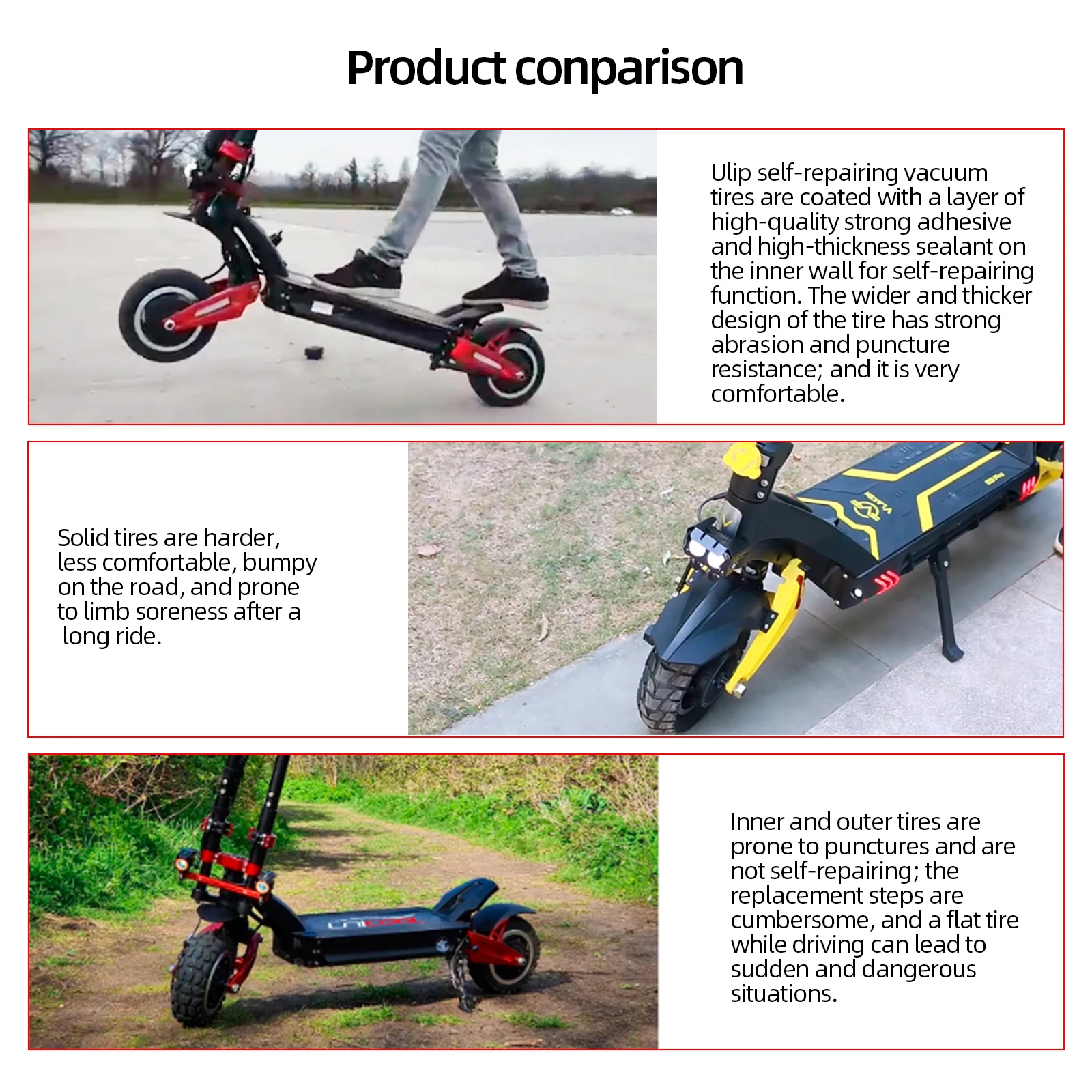 Paire De Pneus 100/55-6.5 Sans Chambre Pour Trottinette électrique – Haute Vitesse, Anti-crevaison – Noir