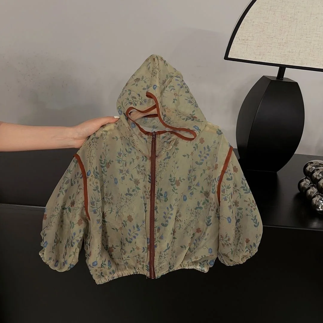 Description Picture 4 of itemFashion Girl Sun Protection Hooded Coat Infant Toddler Teens Child Summer Floral Print Jacket Breathable Baby Clothes 1-12Y