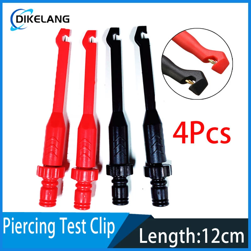 4pcs 12cm Piercing Test Clip Cable Clips Automotive Test Power Probe Clip with 4mm Banana Seat Puncture Probe Test Clip test car battery with multimeter