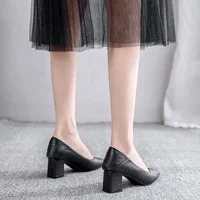 Black Chunky Heeled Women Shoes Square Heel Leather Shoes Pumps Zapatos De Mujer Fashion Designer Office Ladies - Image 4
