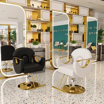Mobili moderni per parrucchieri Trucco di bellezza Styling Parrucchiere Poltrona da barbiere Sedie da salone di lusso nere e dorate