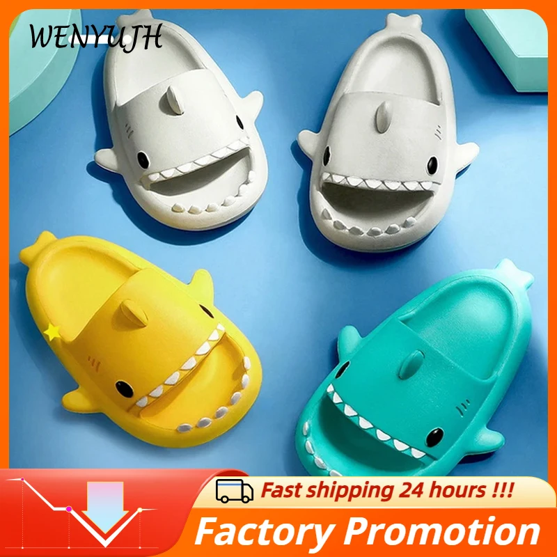 

Cute Children Shark Slippers For Kids Anti-Skid Slides Indoor Household Bathroom Candy Color Summer Soft Eva Funny Cartoon Shoes