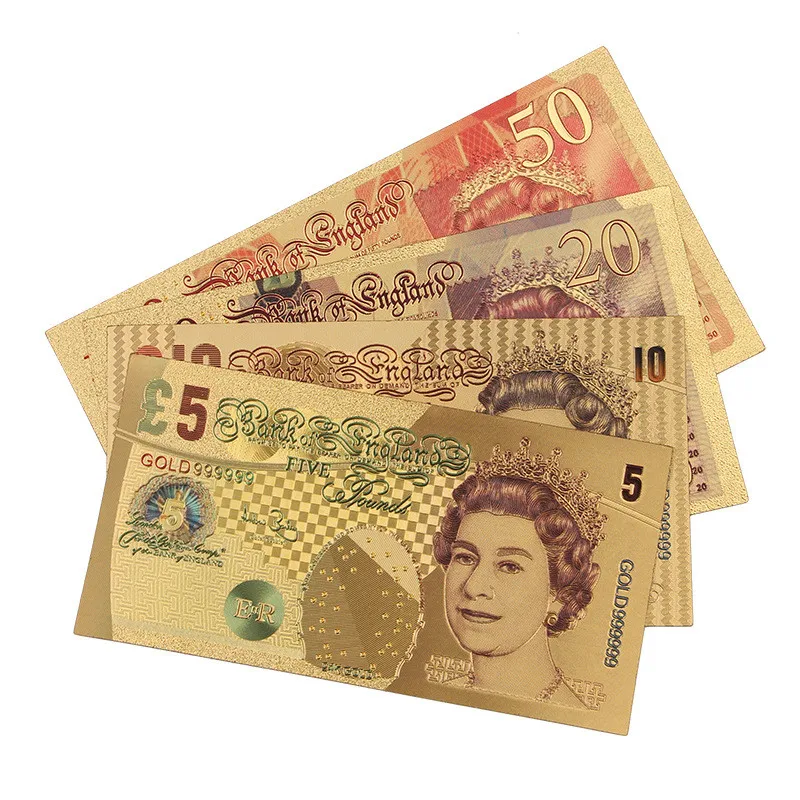 Répliques de billets de banque plaqué or, 5 10 20 50 livres du royaume-uni,  4