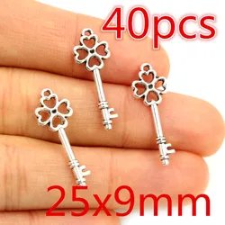 Vintage Bronze and Antique Silver Plated Key Charms (25x9mm 40pcs)
