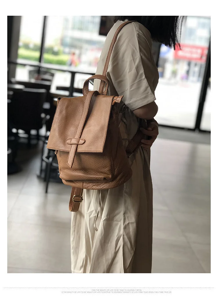 Natural Real Cowhide Women Backpack Vintage Genuine Leather Simple Small Bagpack Travel Soft Mini Cute Bookbags For Girls