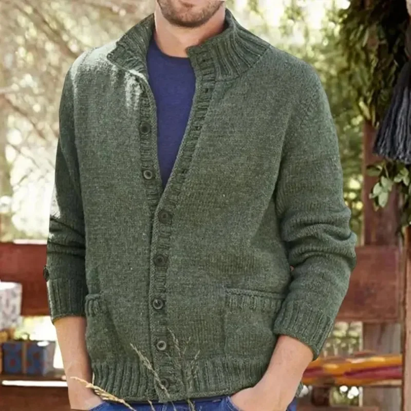 

2023 Coat Knitwear Men Stand Collar Pure Color Winter Cold-proof