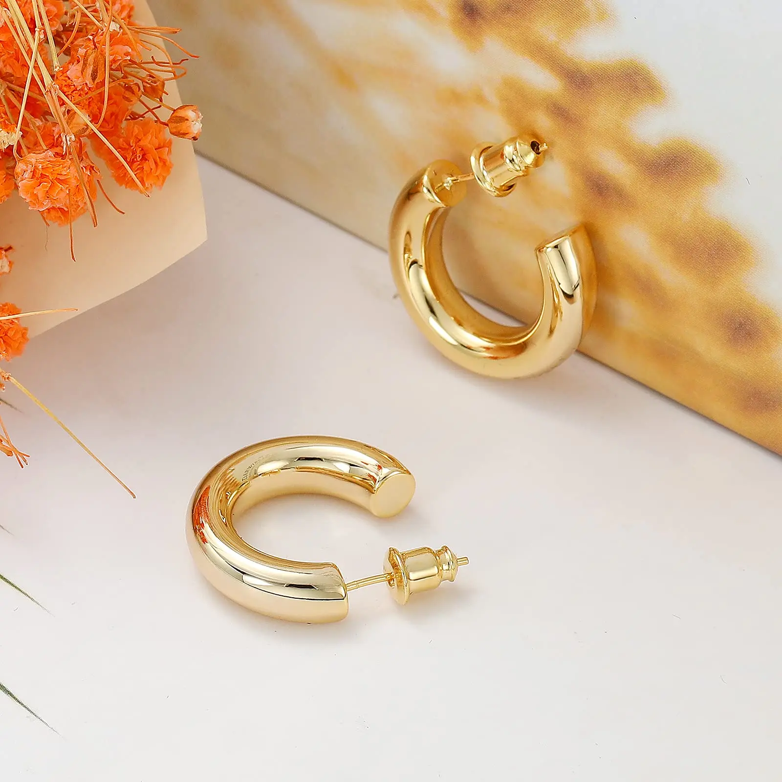 Shevalu Hoop Earrings for Women Cute 14K Real Gold Plated Copper Hoop With 925 Sterling Silver Post New Modern Jewelry For Women 5