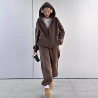 Mode décontracté femmes survêtement ensemble à capuche costume d'entraînement Fitness sport femme vêtements tenue ample taille élastique pantalon de course 1