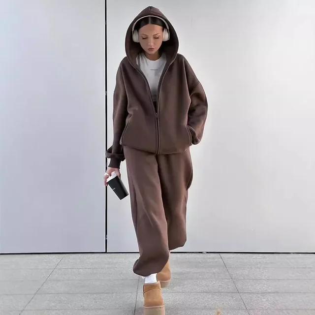 Mode décontracté femmes survêtement ensemble à capuche costume d'entraînement Fitness sport femme vêtements tenue ample taille élastique pantalon de course 1